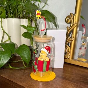 Winnie the pooh Holiday Character Glass Jar with Straw topper